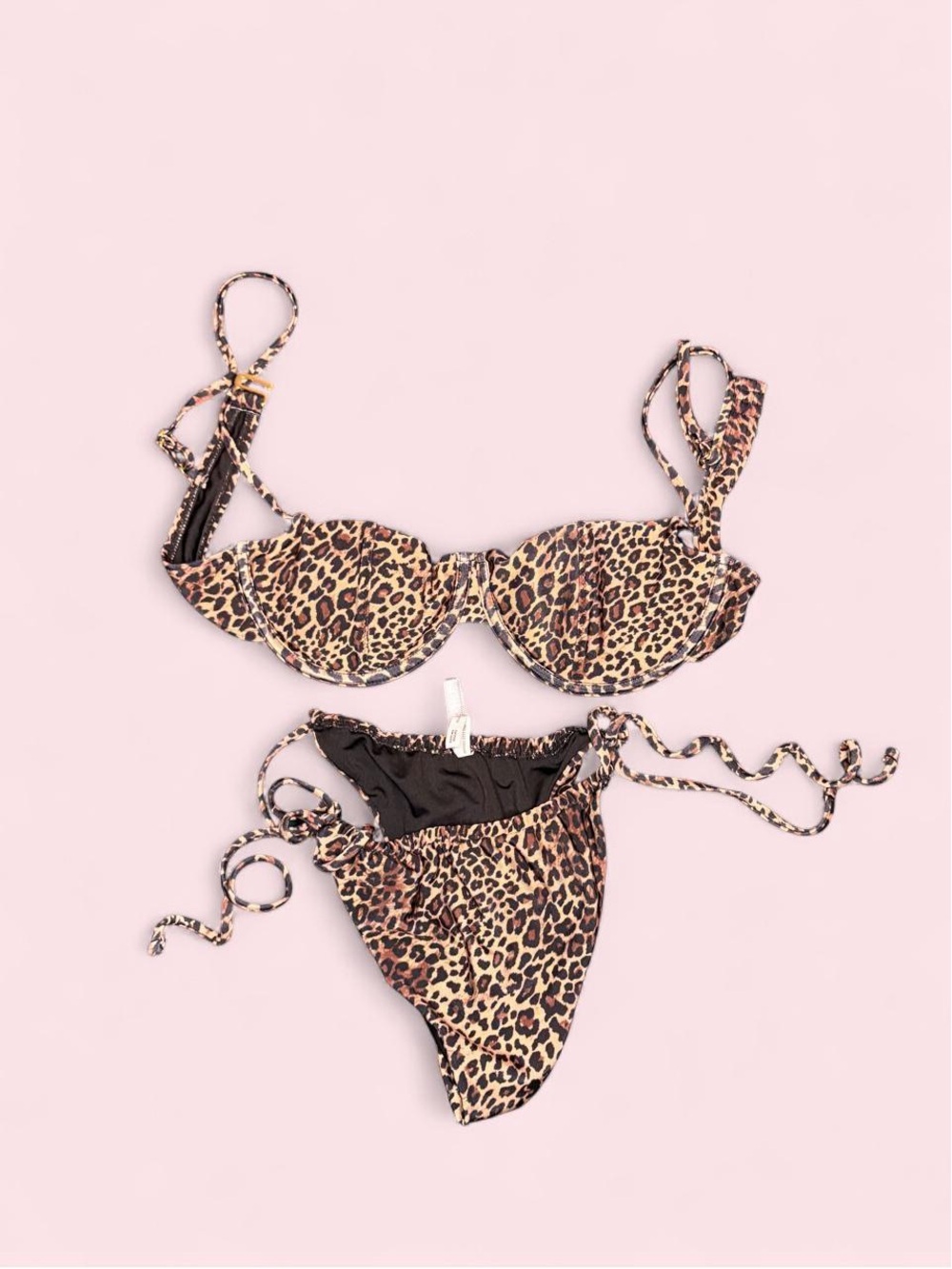 Leopard Print Underwire Bikini Set - Brown